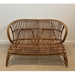Design Rattan Bench, French Work, Circa 1950
