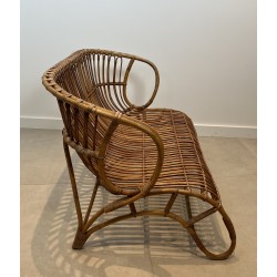 Design Rattan Bench, French Work, Circa 1950