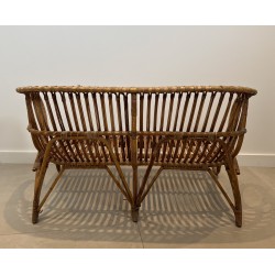 Design Rattan Bench, French Work, Circa 1950