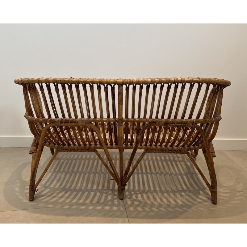 Design Rattan Bench, French Work, Circa 1950