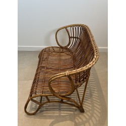 Design Rattan Bench, French Work, Circa 1950