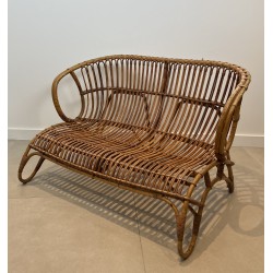 Design Rattan Bench, French Work, Circa 1950