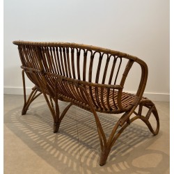 Design Rattan Bench, French Work, Circa 1950