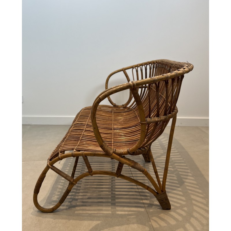 Design Rattan Bench, French Work, Circa 1950