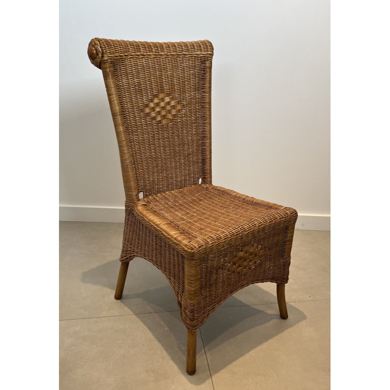 Set of Six Rattan and Wood Dining Chairs, French Work, Circa 1970