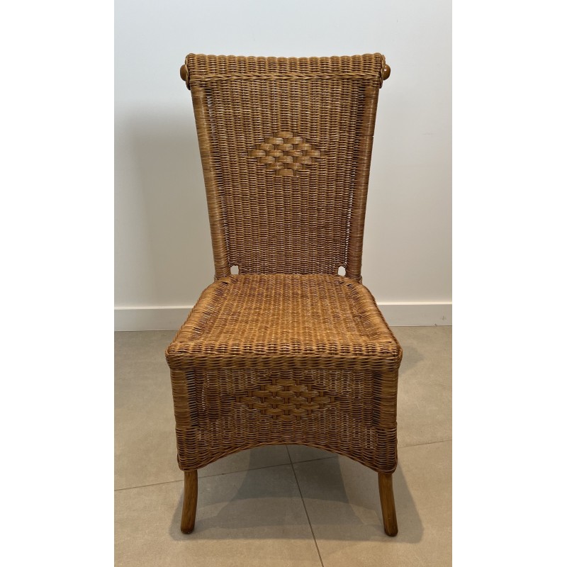 Set of Six Rattan and Wood Dining Chairs, French Work, Circa 1970