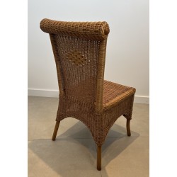 Suite de Six Chaises de Salle à Manger en Rotin et Bois, Travail Français, Vers 1970