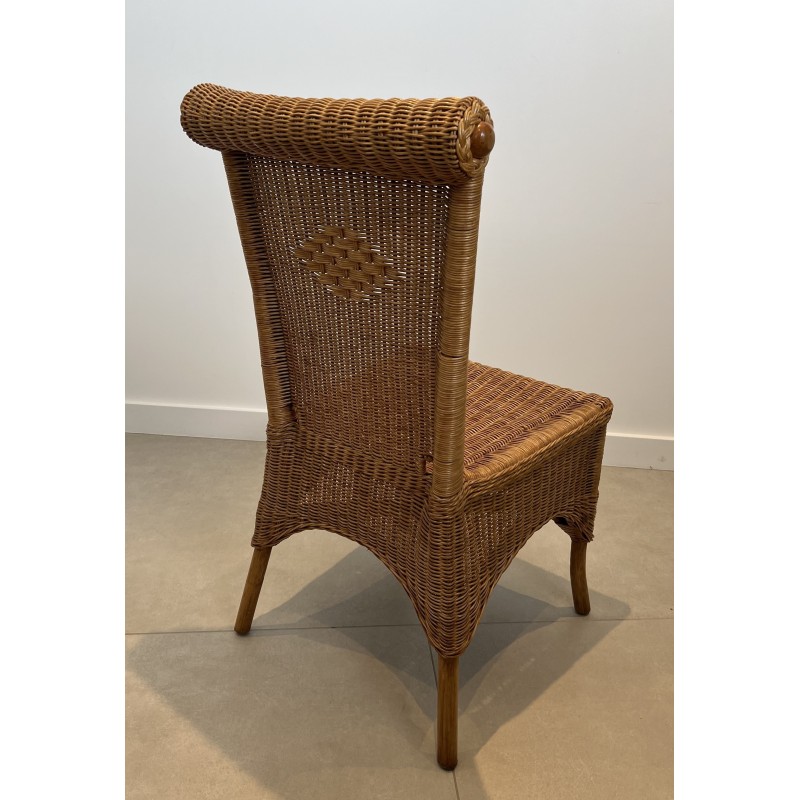 Set of Six Rattan and Wood Dining Chairs, French Work, Circa 1970