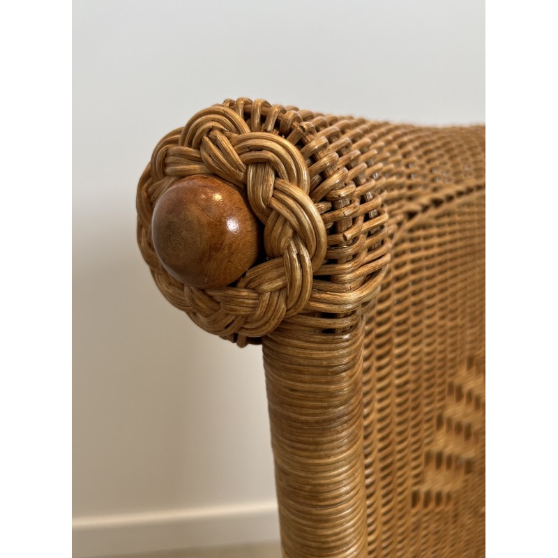 Set of Six Rattan and Wood Dining Chairs, French Work, Circa 1970