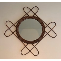 Miroir en Rotin, Travail Français, Vers 1950
