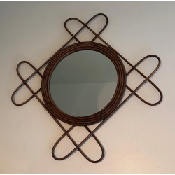 Miroir en Rotin, Travail Français, Vers 1950