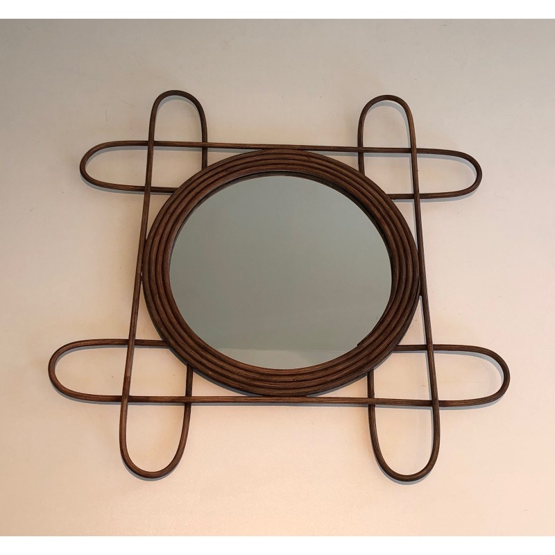 Miroir en Rotin, Travail Français, Vers 1950