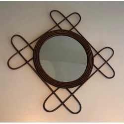 Miroir en Rotin, Travail Français, Vers 1950