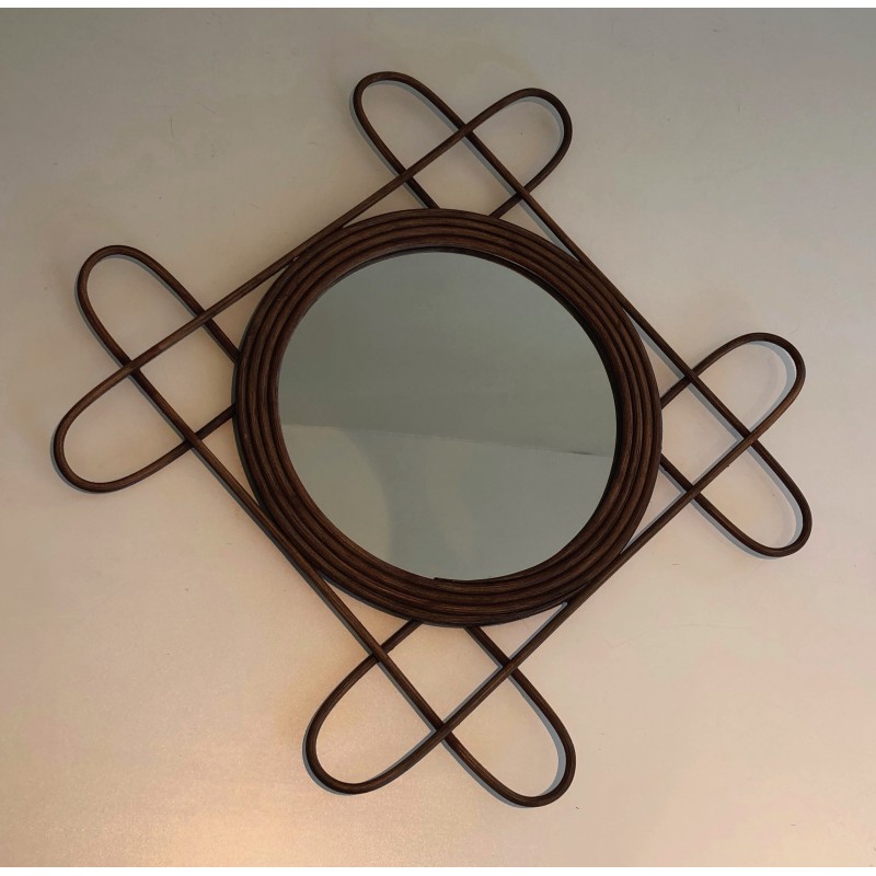 Miroir en Rotin, Travail Français, Vers 1950