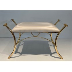 Tabouret en Lucite et Métal Doré, Travail Français, Vers 1970