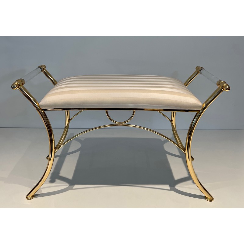 Lucite and Gilt Metal Stool, French Work, circa 1970
