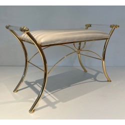 Lucite and Gilt Metal Stool, French Work, circa 1970