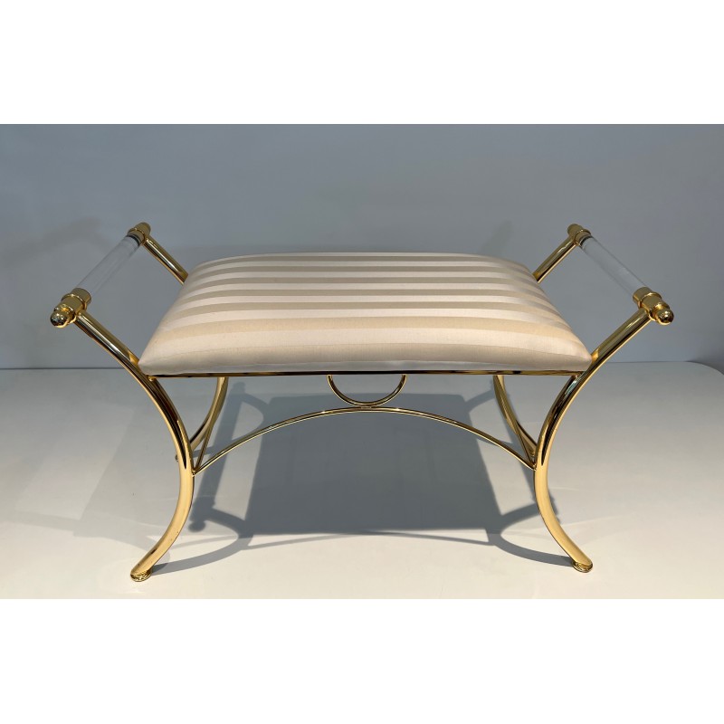 Lucite and Gilt Metal Stool, French Work, circa 1970