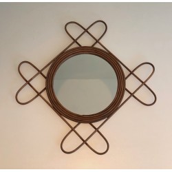 Miroir en Rotin, Travail Français, Vers 1950