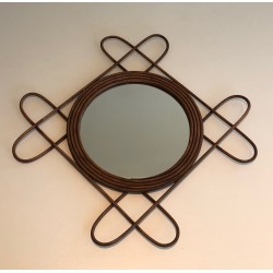 Miroir en Rotin, Travail Français, Vers 1950