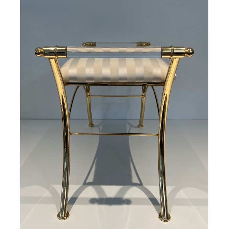 Lucite and Gilt Metal Stool, French Work, circa 1970