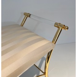 Tabouret en Lucite et Métal Doré, Travail Français, Vers 1970