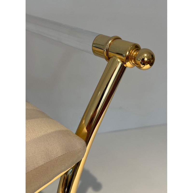 Tabouret en Lucite et Métal Doré, Travail Français, Vers 1970