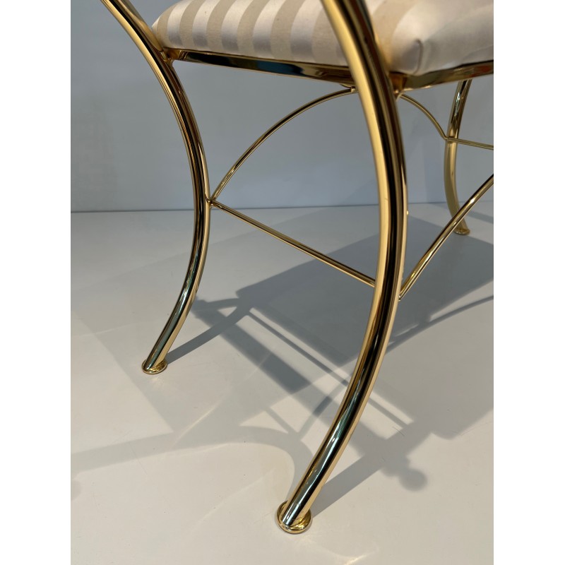Tabouret en Lucite et Métal Doré, Travail Français, Vers 1970
