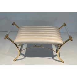 Lucite and Gilt Metal Stool, French Work, circa 1970
