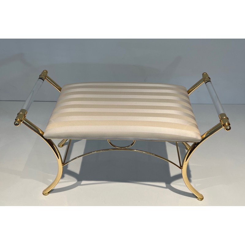 Tabouret en Lucite et Métal Doré, Travail Français, Vers 1970