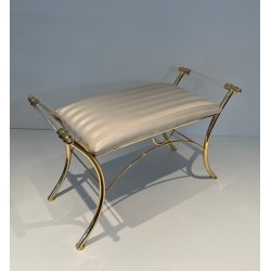 Tabouret en Lucite et Métal Doré, Travail Français, Vers 1970