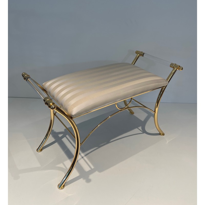 Tabouret en Lucite et Métal Doré, Travail Français, Vers 1970
