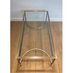 Table Basse de Style Néoclassique en Acier Brossé et Laiton, Maison Jansen, Vers 1940
