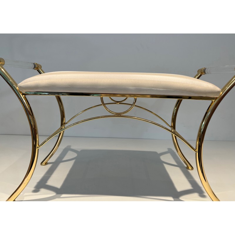 Tabouret en Lucite et Métal Doré, Travail Français, Vers 1970