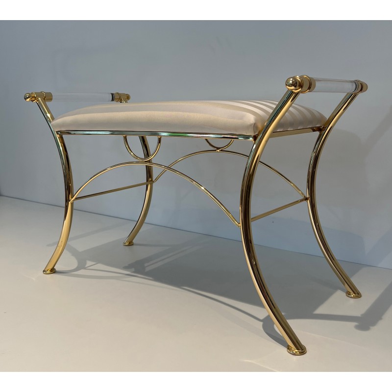 Tabouret en Lucite et Métal Doré, Travail Français, Vers 1970