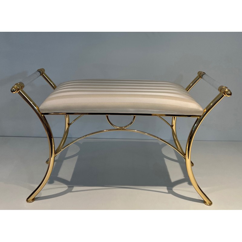 Lucite and Gilt Metal Stool, French Work, circa 1970