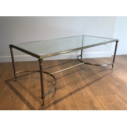 Table Basse de Style Néoclassique en Acier Brossé et Laiton, Maison Jansen, Vers 1940