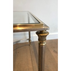Table Basse de Style Néoclassique en Acier Brossé et Laiton, Maison Jansen, Vers 1940
