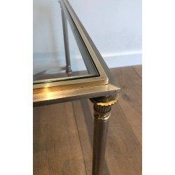 Table Basse de Style Néoclassique en Acier Brossé et Laiton, Maison Jansen, Vers 1940