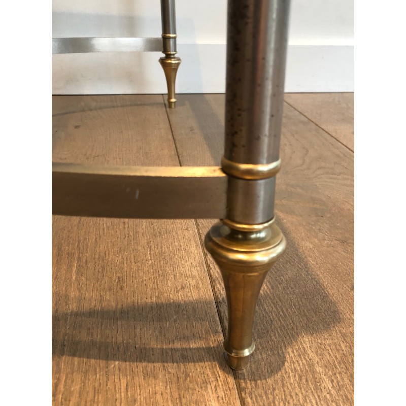 Table Basse de Style Néoclassique en Acier Brossé et Laiton, Maison Jansen, Vers 1940