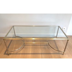 Table Basse de Style Néoclassique en Acier Brossé et Laiton, Maison Jansen, Vers 1940