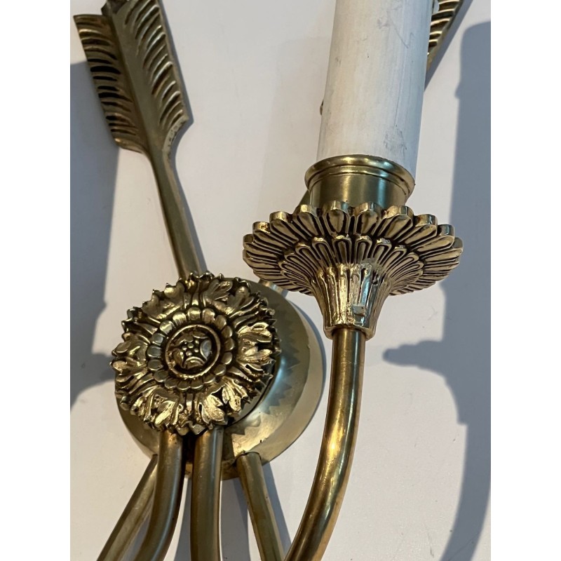Paire d'Appliques Bronze aux Flèches Croisées Style Empire | Travail Français, vers 1950