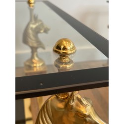 Paire de Bouts de Canapé Carrés à Têtes de Chevaux en Laiton de la Maison Charles en Verre Laqué Noir