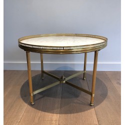Small Brass Side Table with White Carrara Marble Top by Maison Baguès, circa 1940