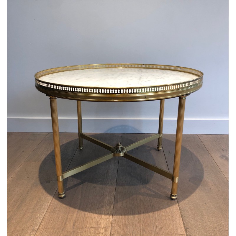 Small Brass Side Table with White Carrara Marble Top by Maison Baguès, circa 1940
