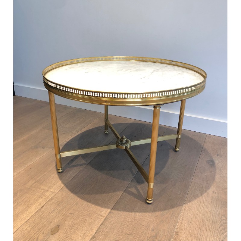 Small Brass Side Table with White Carrara Marble Top by Maison Baguès, circa 1940