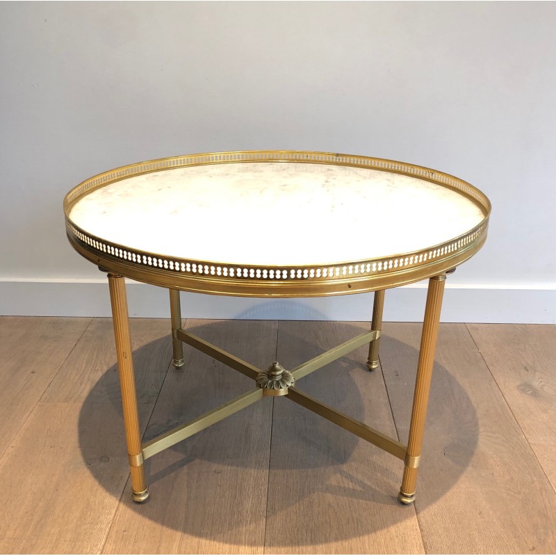 Small Brass Side Table with White Carrara Marble Top by Maison Baguès, circa 1940