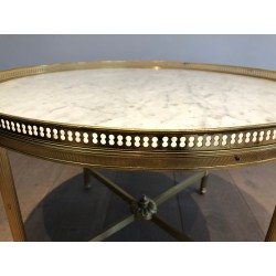 Small Brass Side Table with White Carrara Marble Top by Maison Baguès, circa 1940