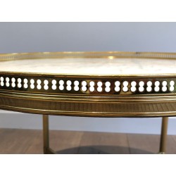 Small Brass Side Table with White Carrara Marble Top by Maison Baguès, circa 1940