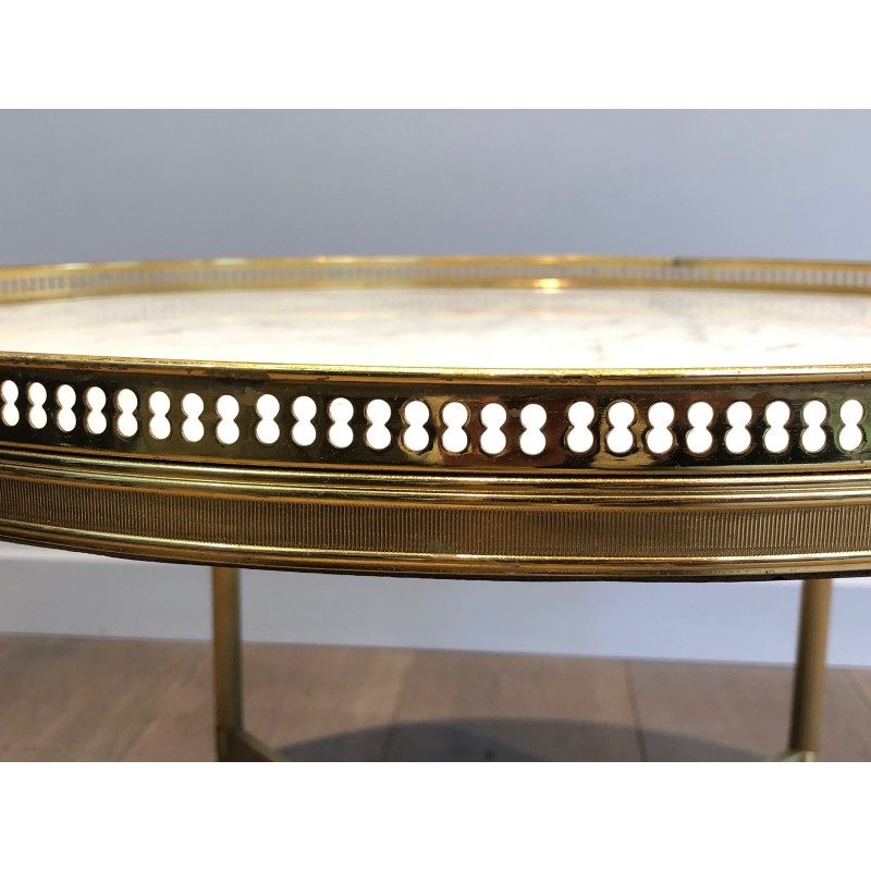 Small Brass Side Table with White Carrara Marble Top by Maison Baguès, circa 1940